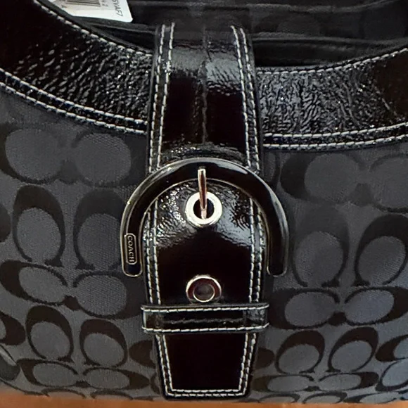 Coach Black Signature hobo Shoulder Bag NWT - Picture 5 of 8